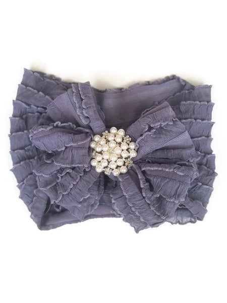 In Awe Couture Steel Lavender Pearl Ruffled Headband