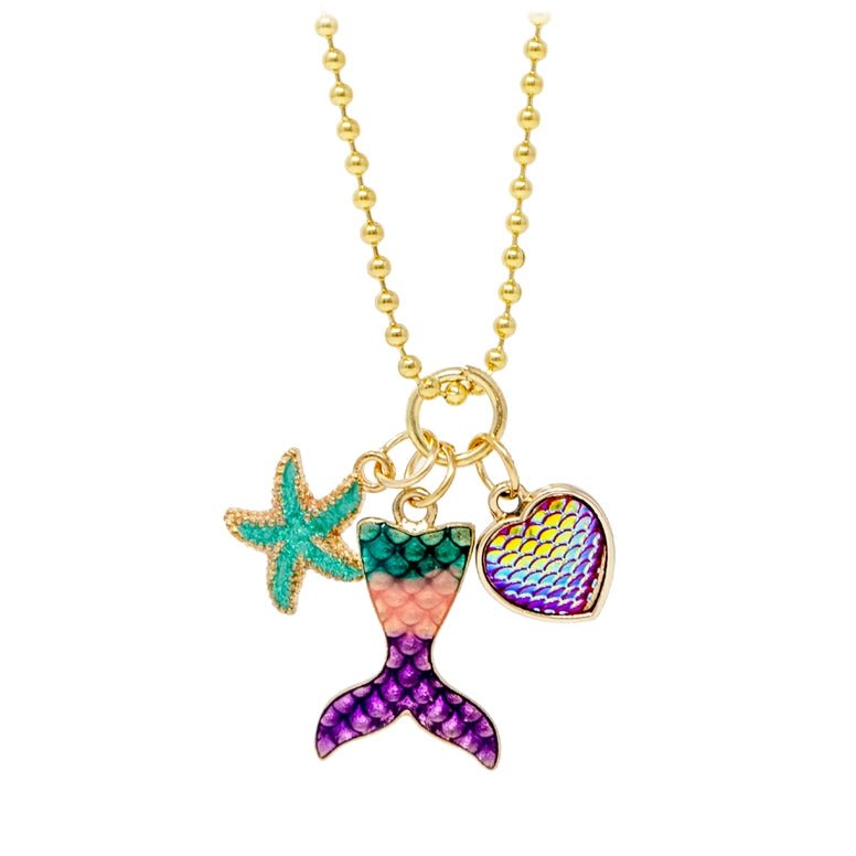 Zomi Gems Mermaid Fin, Star & Heart Gold Charm Necklace