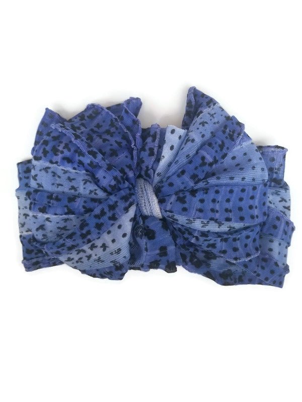 In Awe Couture Blue & Black Floral Dot Ruffled Bow