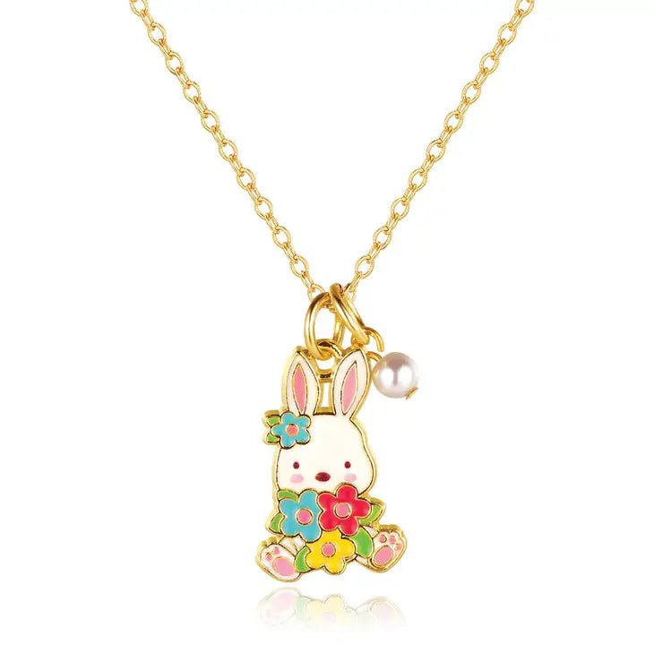 Girl Nation Sweet Petite Necklace - Easter Bunny and Blooms