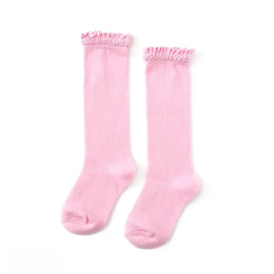 Little Stocking Co Peony Pink Lace Top Knee High Socks