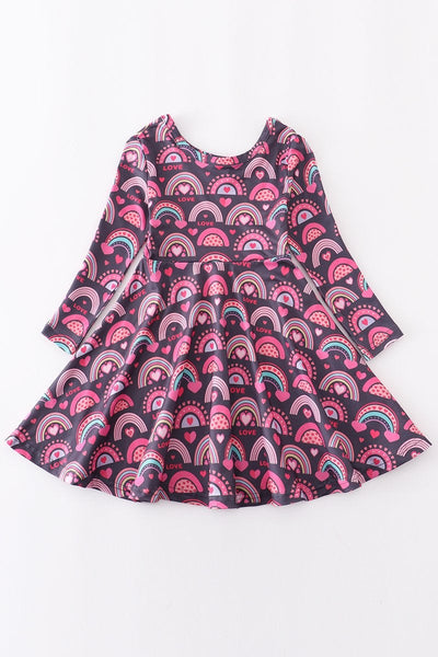 Girls Purple Rainbow Heart Twirl Dress