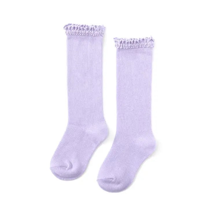 Little Stocking Co Lavender Lace Top Knee High Socks