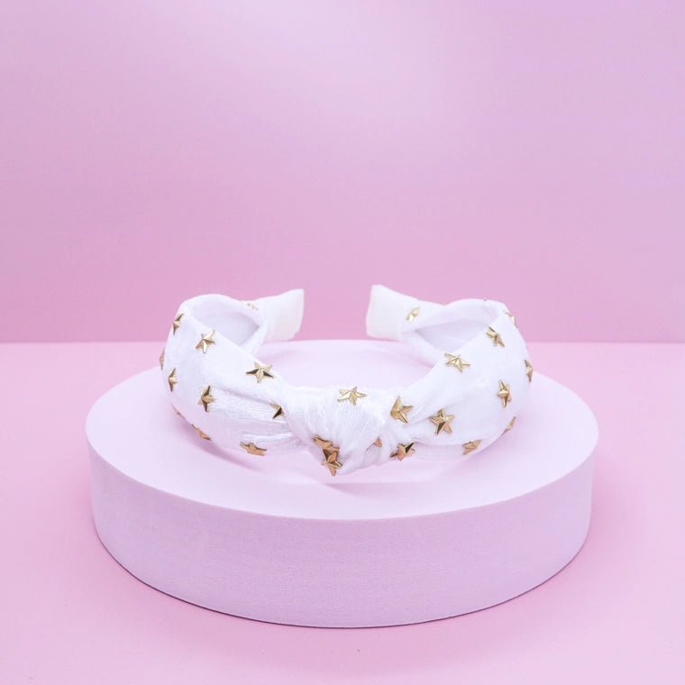 Frog Sac Studded Crushed Velvet Knot Headband - Gold Star