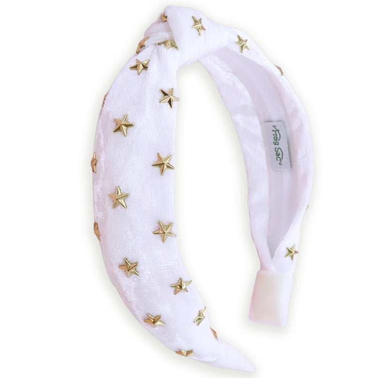 Frog Sac Studded Crushed Velvet Knot Headband - Gold Star