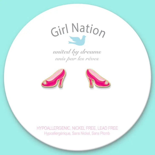 Girl Nation Cutie Stud Earrings - Hot Pink Heels
