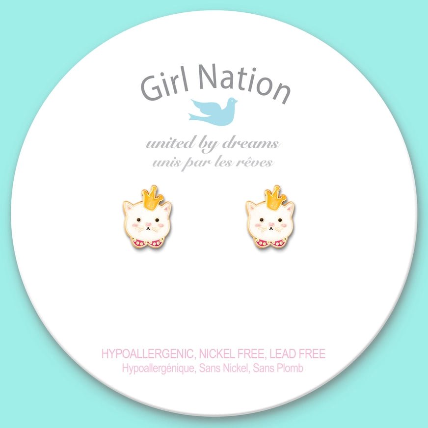 Girl Nation Cutie Stud Earrings - Kitty Princess