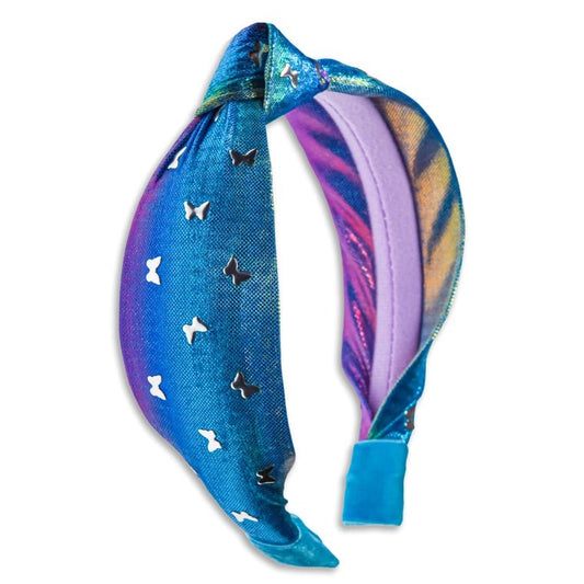 Frog Sac Silver Butterfly Studded Knot Headband - Metallic Blue