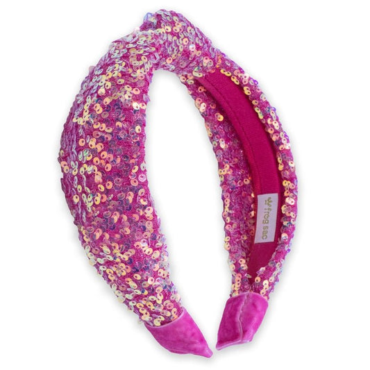 Frog Sac Sparkly Sequin Knot Headband - Hot Pink
