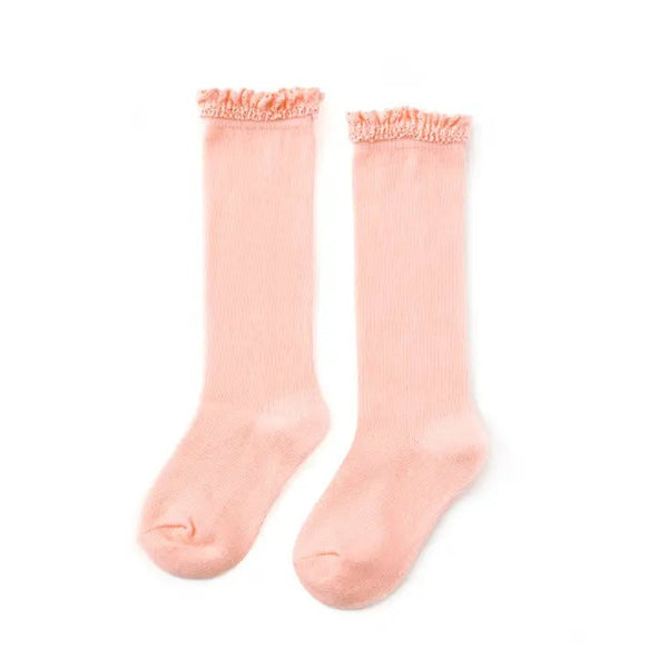 Little Stocking Co Pale Peach Lace Top Knee High Socks