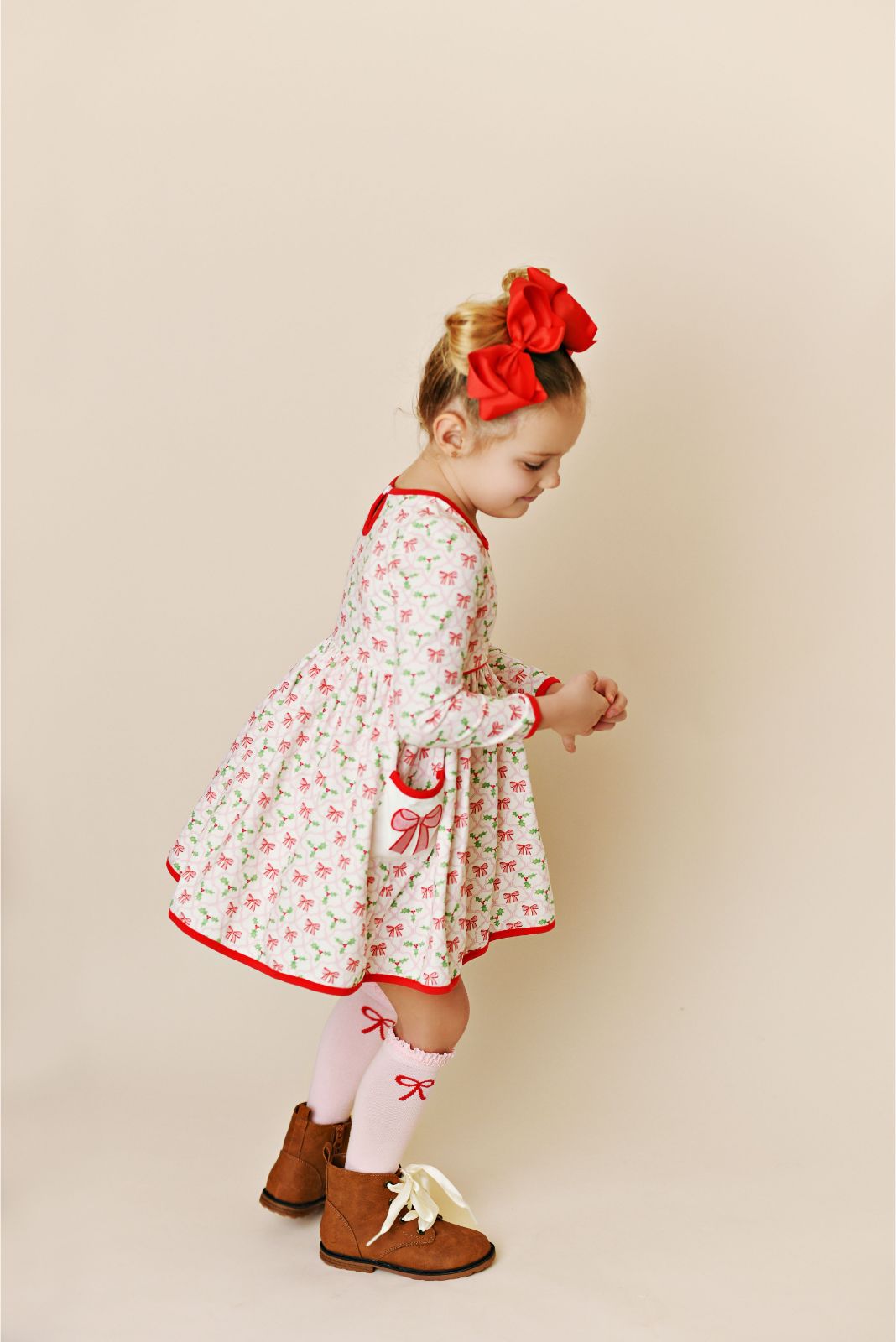 Swoon Baby Holly Bow Watercolor Embroidery Pocket Dress Style 23-67