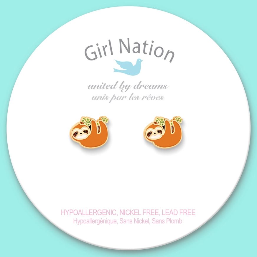 Girl Nation Cutie Stud Earrings - Playful Sloth