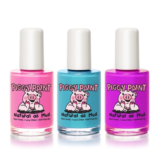 Jazz It Up ( a pink shimmer), Sea-quin (a matte turquoise) and Groovy Grape (shimmer purple) These are the perfect combination for any birthday present!  0.5 fl. oz. (15 ml) per bottle