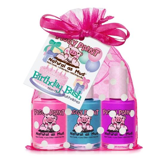 Jazz It Up ( a pink shimmer), Sea-quin (a matte turquoise) and Groovy Grape (shimmer purple) These are the perfect combination for any birthday present!  0.5 fl. oz. (15 ml) per bottle