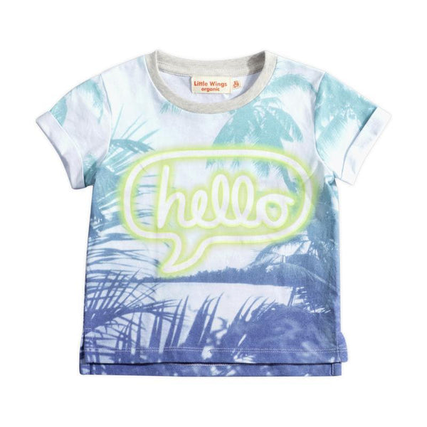 Little Wings Hello Cuff T-Shirt and Boys Hawaiian Print Shorts Set