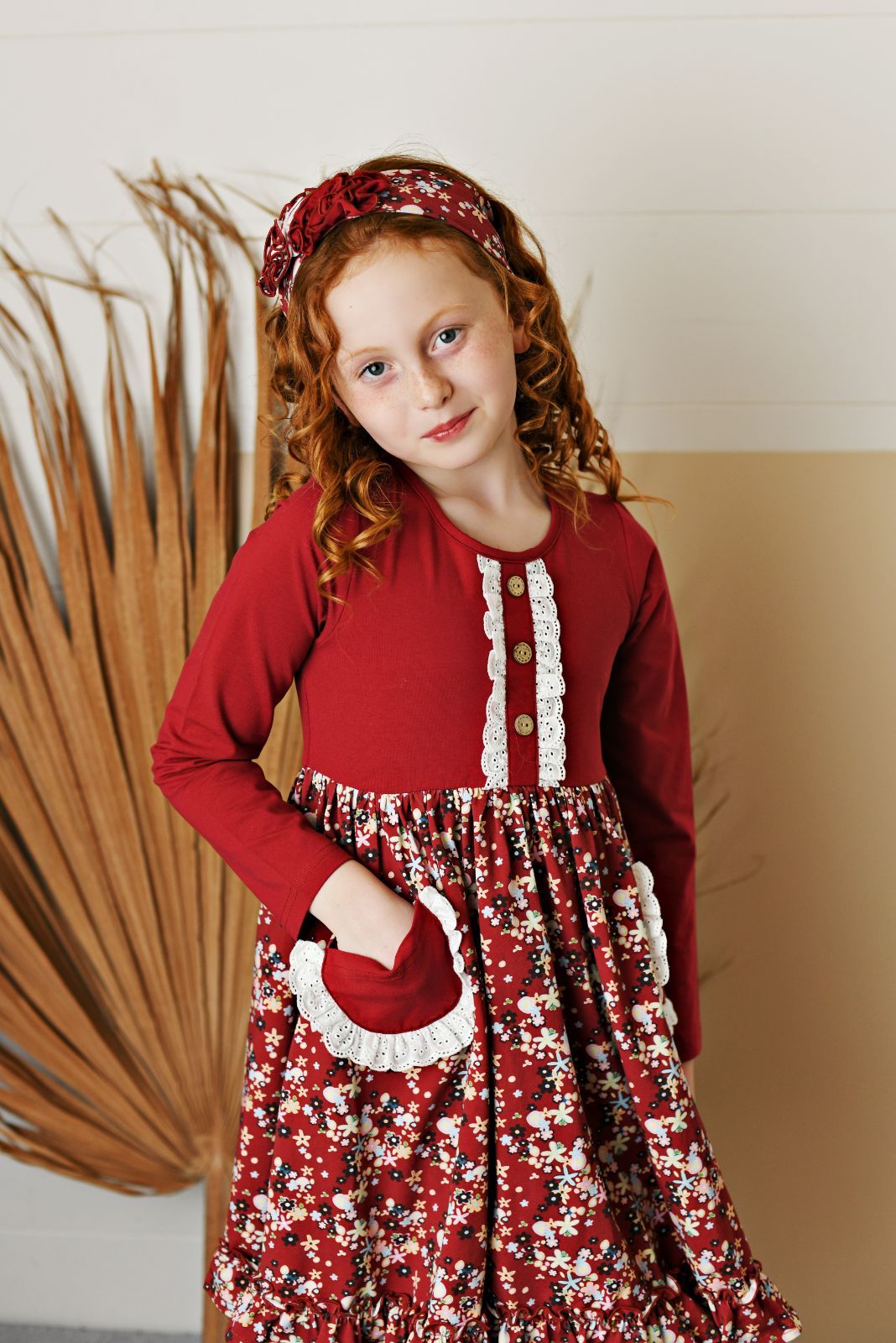 Serendipity Crimson Bloom Floral Pocket Dress with Legging Style 21-51
