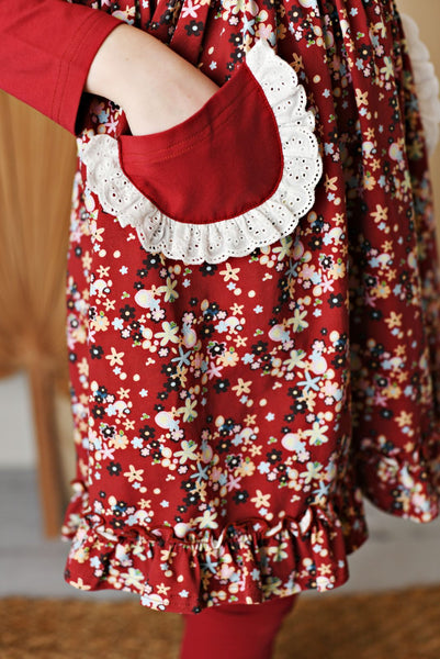 Serendipity Crimson Bloom Floral Pocket Dress with Legging Style 21-51