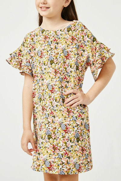 Hayden Girls Floral Print Layered Ruffle Sleeve Mini Dress