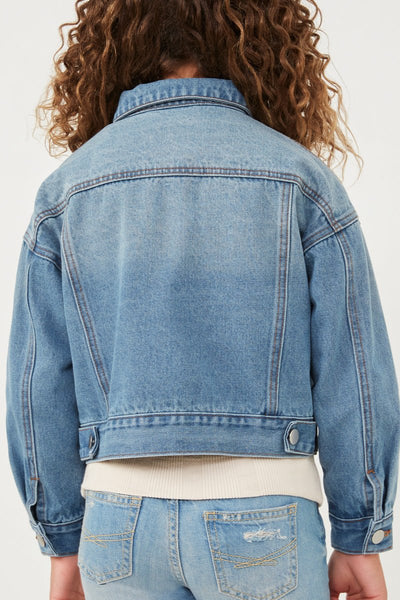 Girls Cargo Pocket Washed Denim Jacket