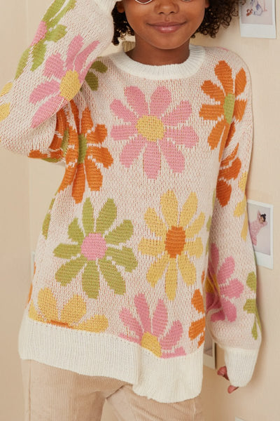 Hayden Girls Retro Daisy Knit Pullover Sweater