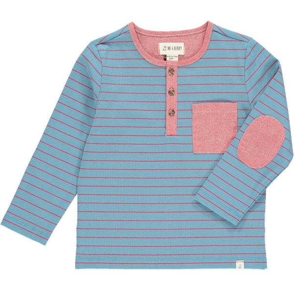 Me & Henry Linden Henley Blue & Red Striped Shirt