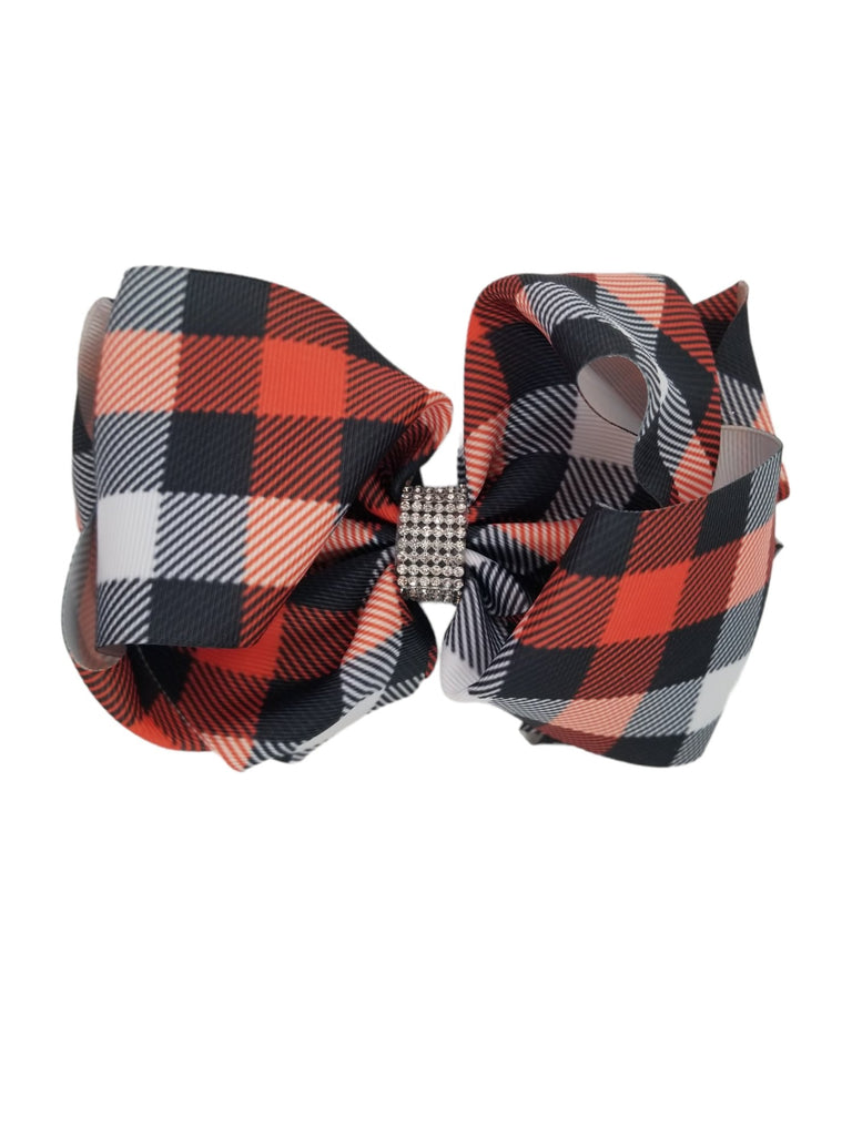 Large Plaid Check Hair Bow with Bling