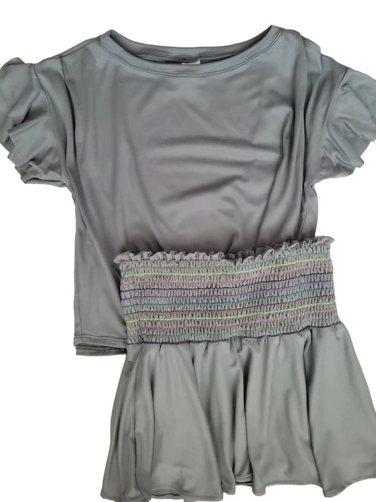 Erge Designs Solid Flutter Sleeve Top & Skort Set - Gray