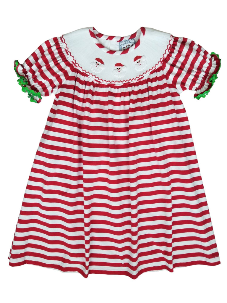 Three Sisters Santa Smocked Candy Cane Stripe Dress