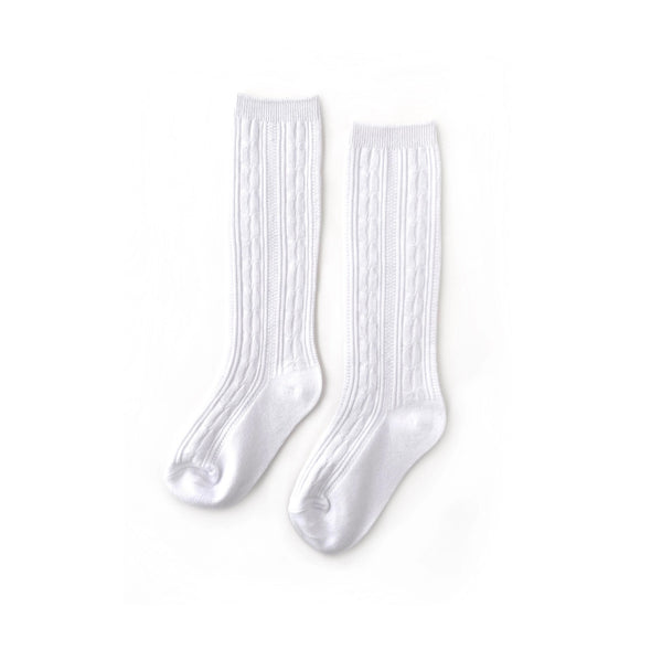 Little Stocking Co White Cable Knit Knee High Socks