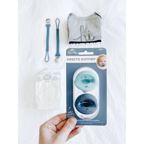 Itzy Ritzy Robin's Egg Blue & Navy Sweetie Soother Pacifier 2PC Set