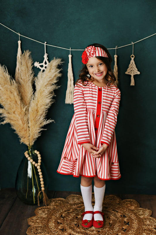 Swoon Baby Winter Floral Prim Stripe Pocket Dress Style 21-61