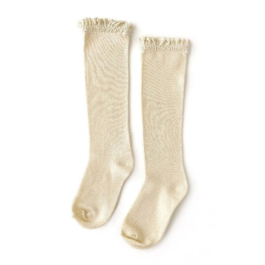 Little Stocking Co Vanilla Cream Lace Top Knee High Socks