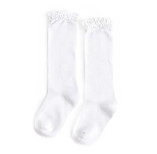 Little Stocking Co White Lace Top Knee High Socks