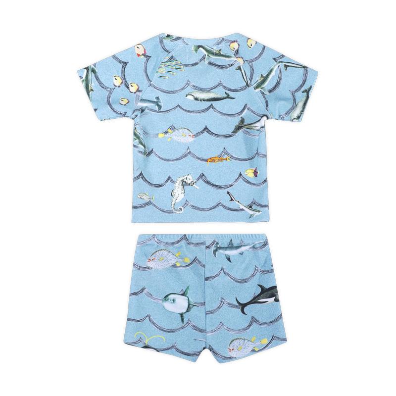 Little Wings by Paper Wings Waves Short Sleeve Rash Guard Swimsuit Set