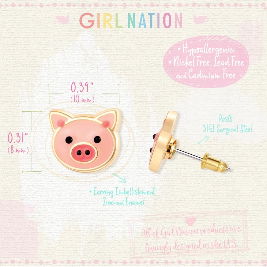 Girl Nation Cutie Stud Earrings - Precious Pig