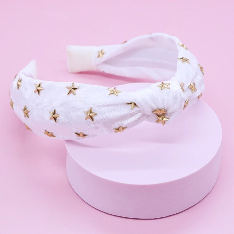 Frog Sac Studded Crushed Velvet Knot Headband - Gold Star