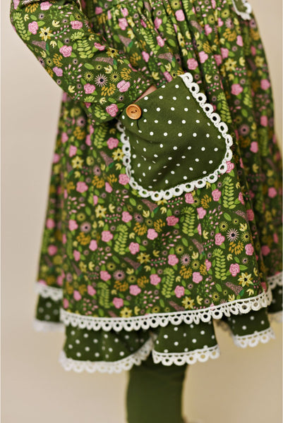 Swoon Baby Olive Ditsy Floral Petal Pocket Dress Style 24-40