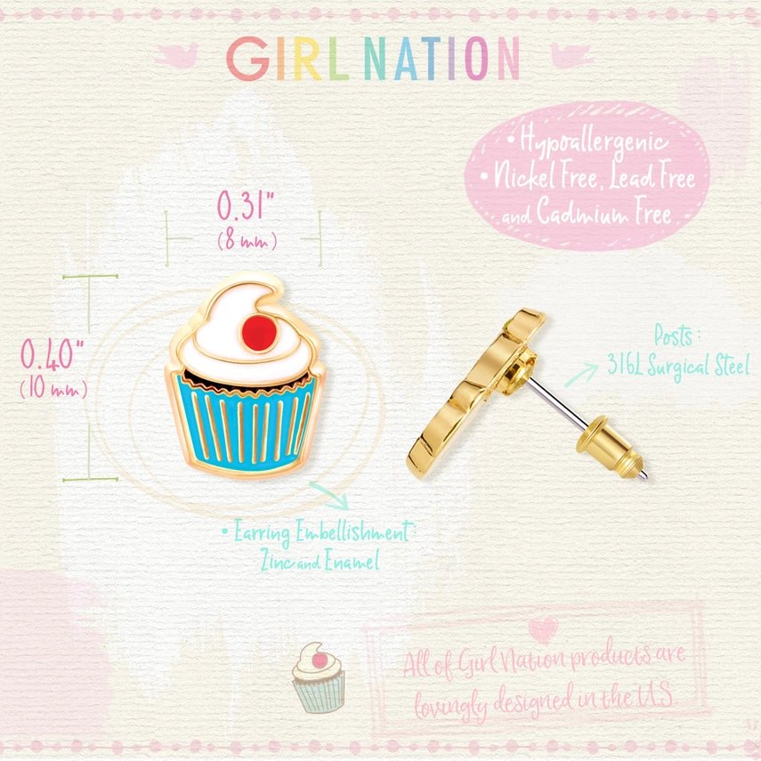 Girl Nation Cutie Stud Earrings - Classic Cupcake