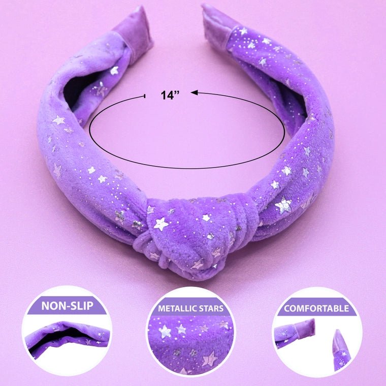 Frog Sac Metallic Star Velvet Knot Headband - Purple