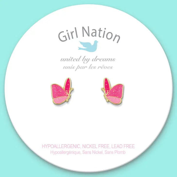 Girl Nation Cutie Stud Earrings - Glitter Butterfly