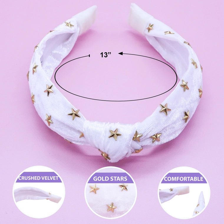 Frog Sac Studded Crushed Velvet Knot Headband - Gold Star