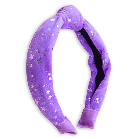 Frog Sac Metallic Star Velvet Knot Headband - Purple