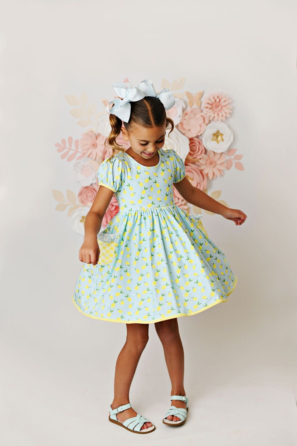 Swoon Baby Lemonade Peony Bow Pocket Dress
