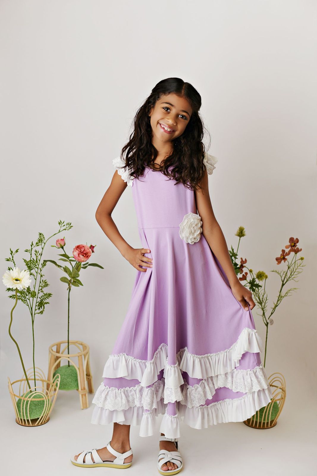 Serendipity Clothing Purple Flutter Maxi Twirl Dress w/Eyelet Rosette
